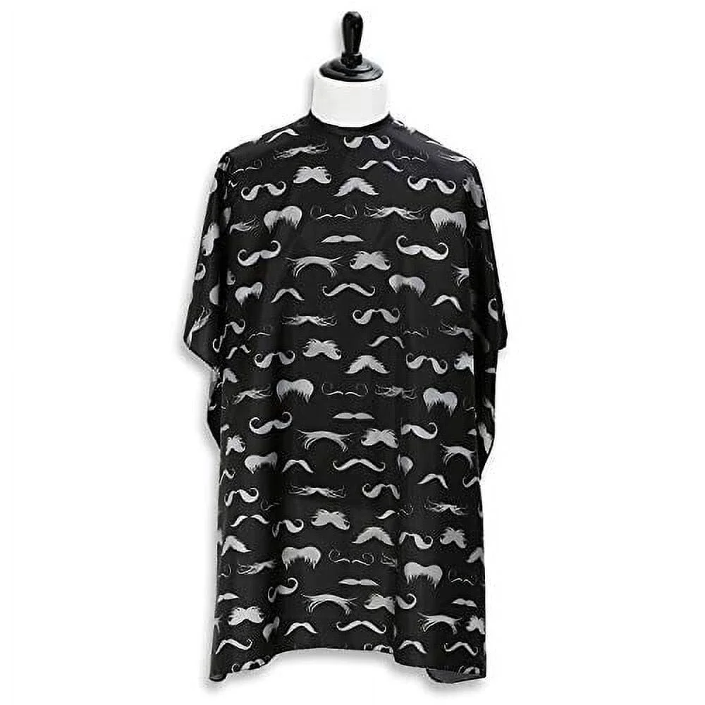Hair Salon Cape for Stylists and Barbers, Retro Mustache (Black with Gray Mustac